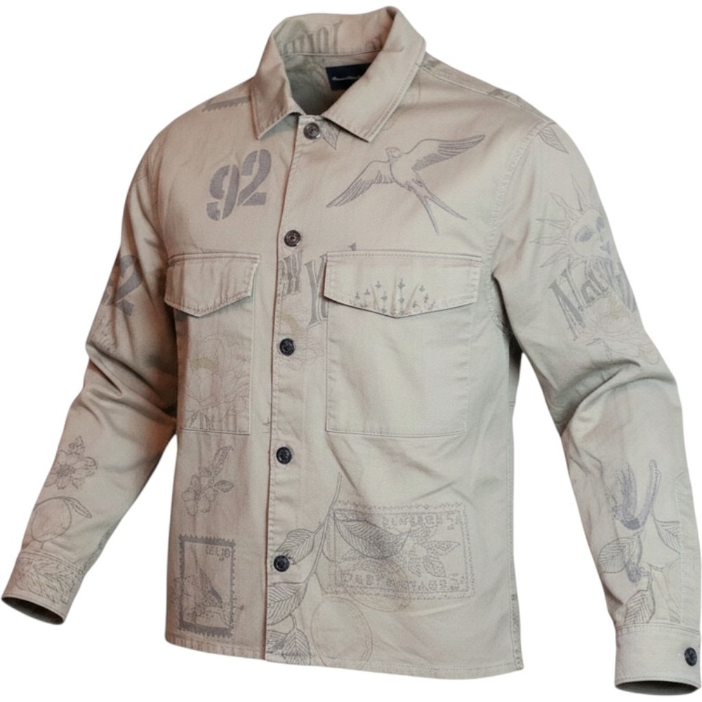 Abercrombie & Fitch Overshirt Mens XS Khaki EUC Graphic Embroidered Workwear